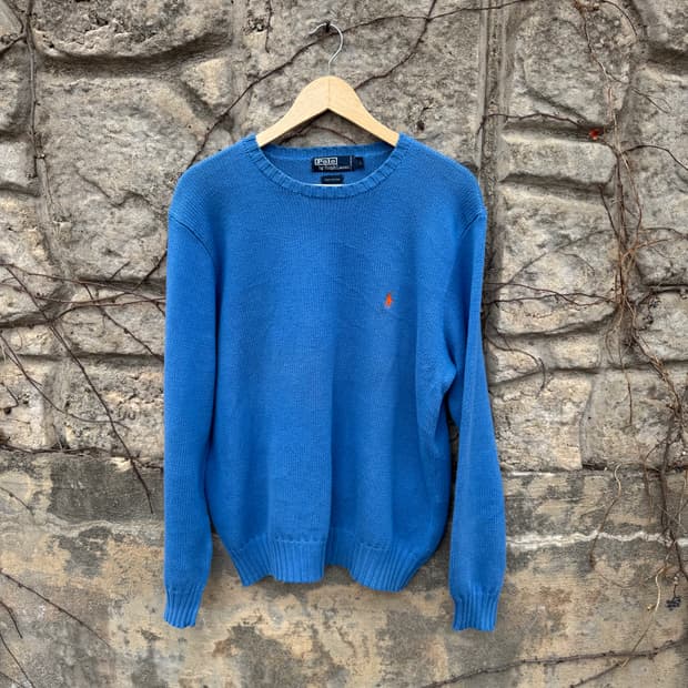 90s 폴로 랄프로렌 빈티지 페이딩 블루 코튼 니트 L