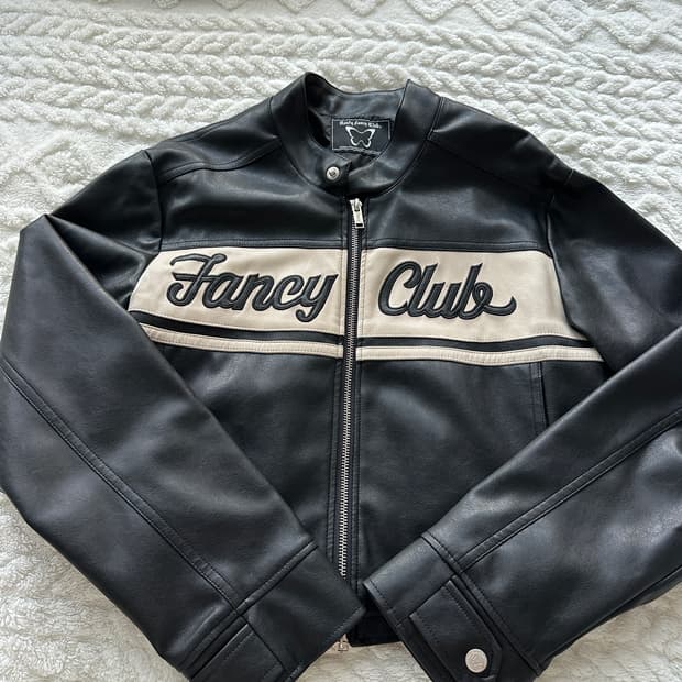 Fancy club(팬시클럽) 바이크 크롭 레더 자켓 블랙