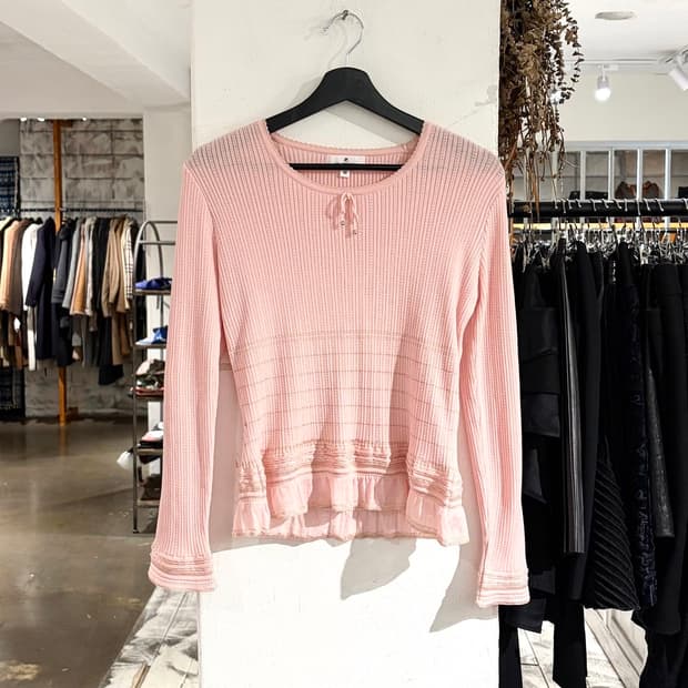 꾸레쥬 핑크 리본 울 블렌드 니트