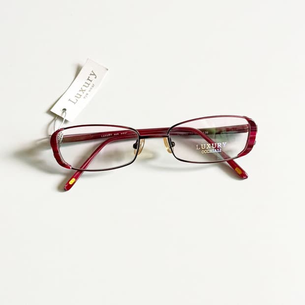 LUXURY OCCHIALI 레드와인 메탈 슬림 스퀘어 빈티지 안경