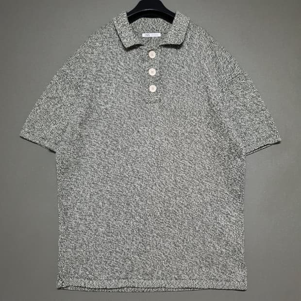 XL) ZARA 자라 멜란지 텍스처 반팔 니트 하프 폴로 셔츠 이올로맛