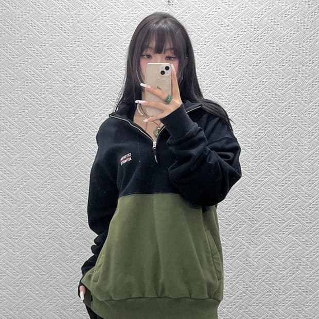 커버낫 캐주얼 빈티지 말차카키 반집업 맨투맨 XL C10745