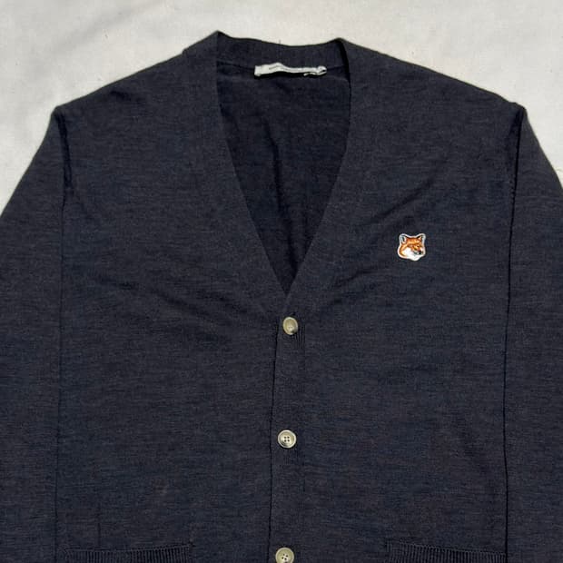 XL 메종키츠네 폭스 해드 패치 그레이 울 가디건