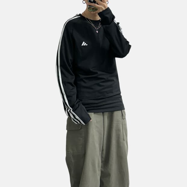 아디다스 타이트핏 테크핏 삼선 져지 긴팔티 트레이닝 탑