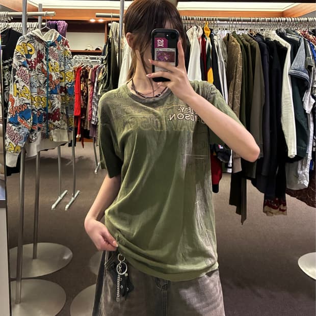 XL) 할리데이비슨 빈티지 카키 반팔티셔츠