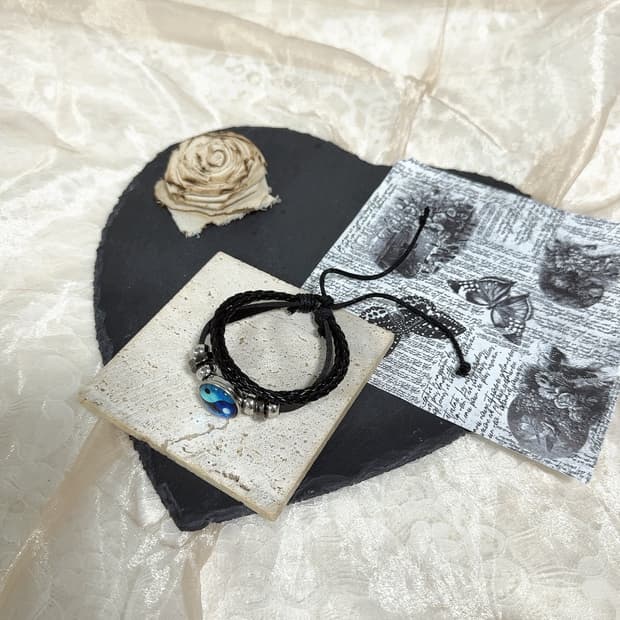 빈티지 태극 오리엔탈 쇠가죽 조절 팔찌