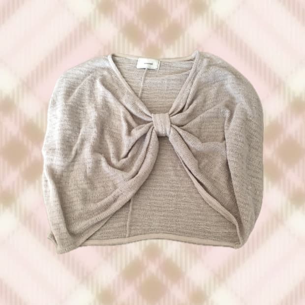 핑크 베이지 리본 케이프 볼레로 가디건 라떼 히메 갸루 러블리 빈티지