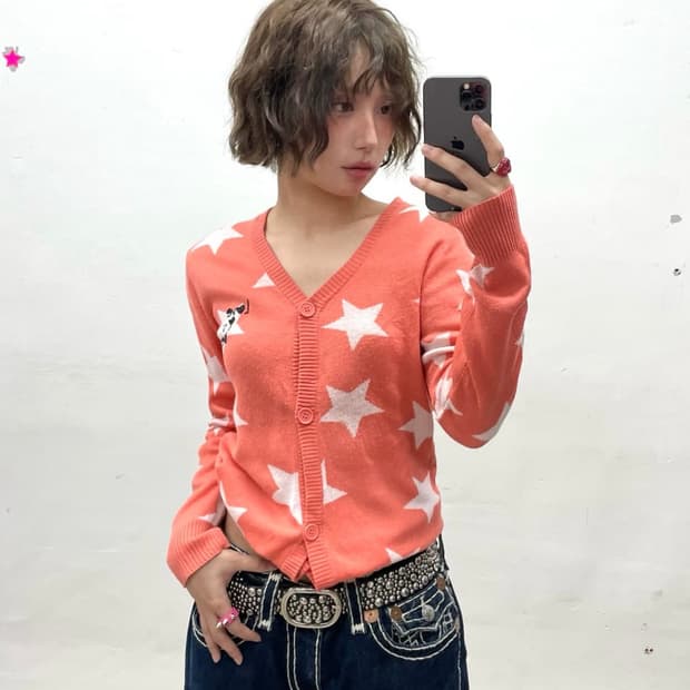 별 레터링 가디건 펑크 빈티지 히피 니혼진 