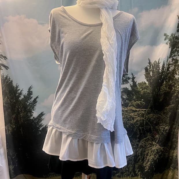 hem frill detail gray sleeveless dress
