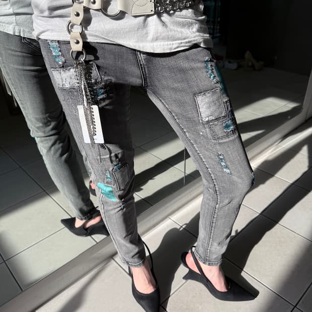 glitter patchwork skinny jeans