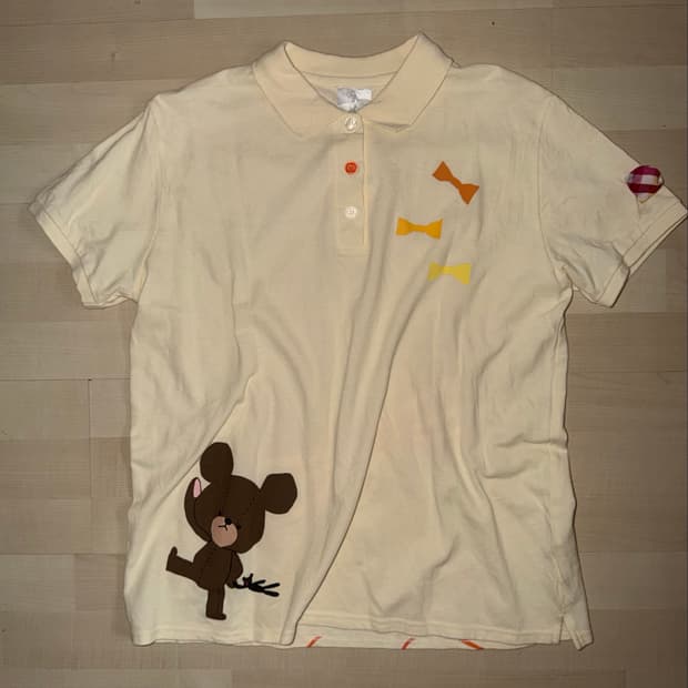 japanses vintage 곰돌이 카라 반팔 티셔츠 모리걸