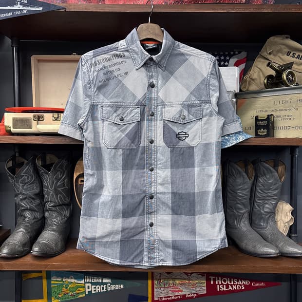 할리데이비슨 스트라이프 믹스 체크 실루엣 쉴드자수 워크셔츠 N1184