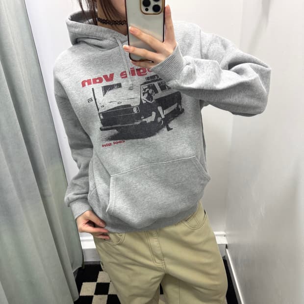 printstar 그레이 기모 후드티