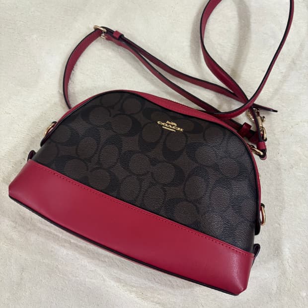 코치 시그니처 돔 크로스백 브라운/레드