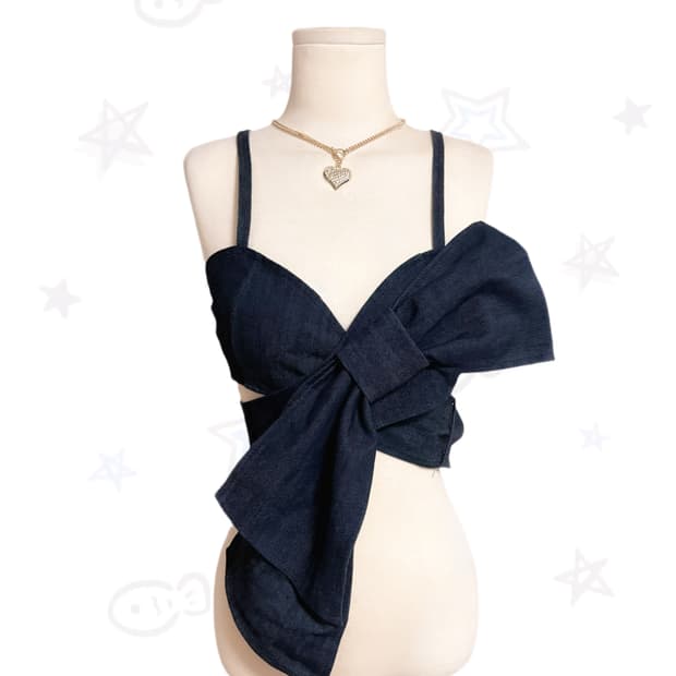 뉴스스 진청 데님 티니위니 리본 포인트 디테일 커스텀 뷔스티에  