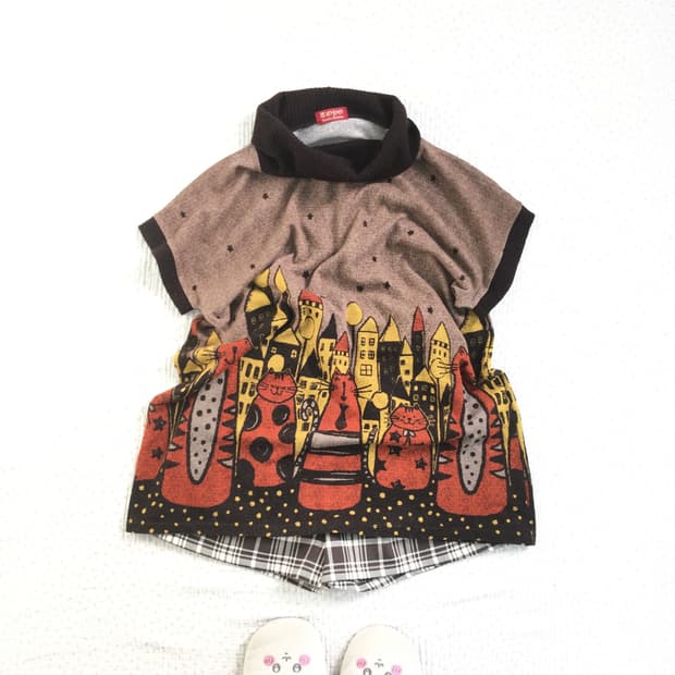 JPN/ 고양이 패턴 반팔 티셔츠 하구미반팔니트 모리걸반팔니트 