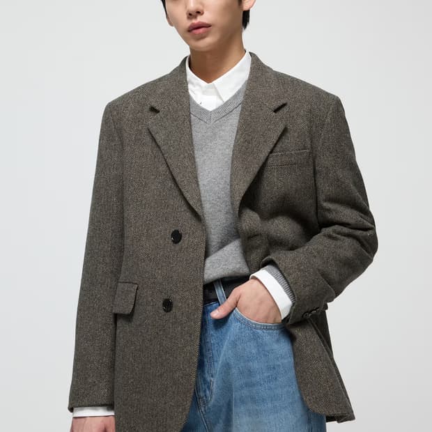 tngt 헤링본 테일러드 자켓 새상품 라이트브라운 95사이즈