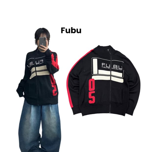 후부 사선 빅로고 올드스쿨 레이싱 니트집업