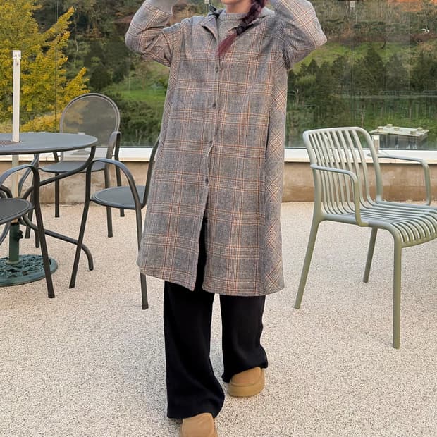 안지크 체크패턴 여성 후드코트(m) 