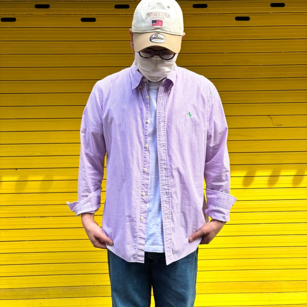 폴로 랄프로렌 스트라이프 셔츠 슬림핏 퍼플 XL