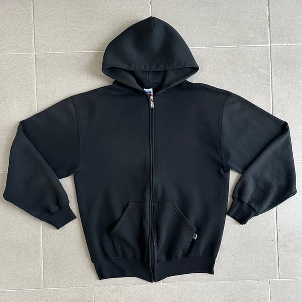 90s 빈티지 러셀 후드집업 블랙 M