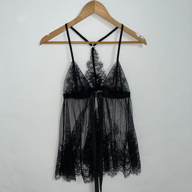 블랙 레이스 시스루 슬립 원피스