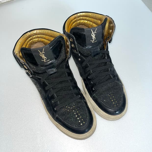 Ysl 생로랑 블랙 글리터 하이탑 스니커즈 36