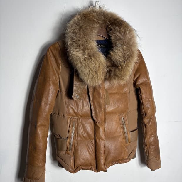 Vov 보브 퍼 카라 가죽 디테일 패딩