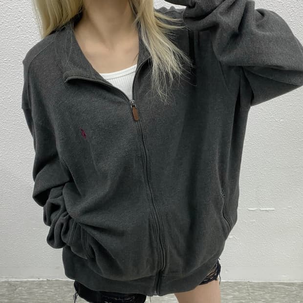 폴로 랄프로렌 버건디포니 차콜 니트 집업 XL