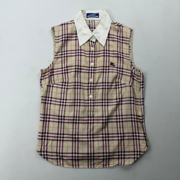 버버리 블루라벨 노바체크 슬리브리스 셔츠