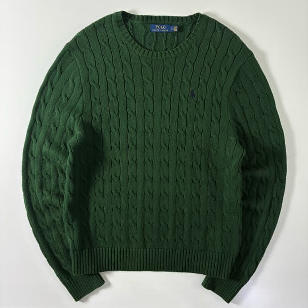 Polo  폴로 랄프로렌 자수 코튼 그린 꽈배기 니트 