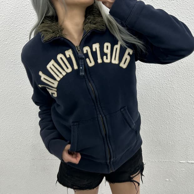 아베크롬비 센터로고 네이비 울프죠 집업 XL