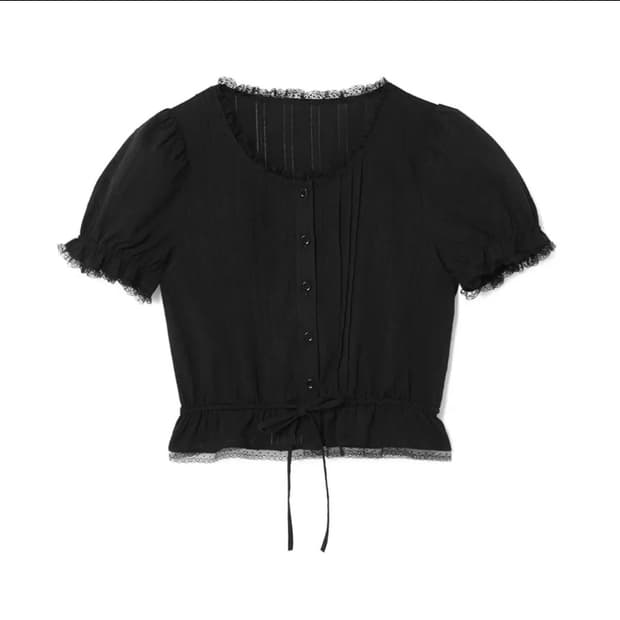 카리나착용 로라로라 프릴 셔링 블라우스