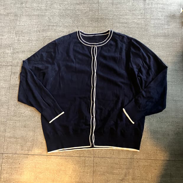 일본빈티지 핀터깔y2k 아메카지 스티치 라운드넥 니트가디건