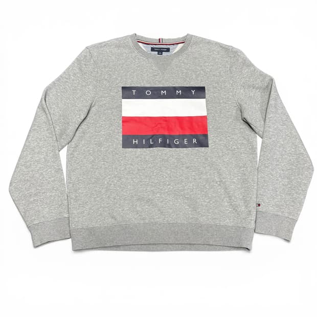 L 타미힐피거 그레이 빅로고 맨투맨