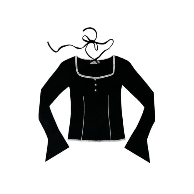 뉴얼린 리즈 셔링 레이스 버튼 롱슬리브