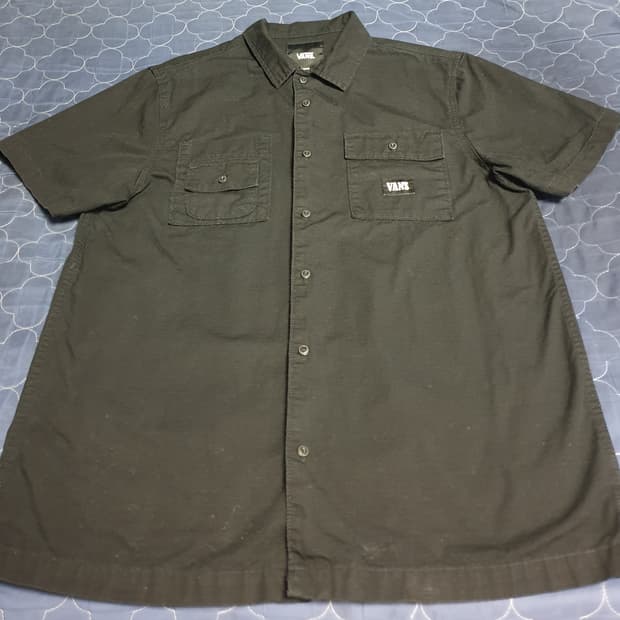 (단종매물) 반스 립스탑 로고패치 더블포켓 워크 반팔셔츠 블랙 (L)