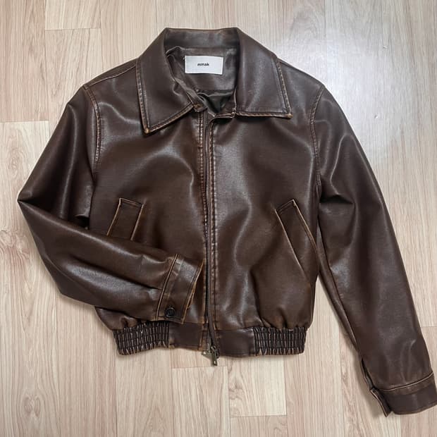 MMAK 브라운 크롭 가죽자켓