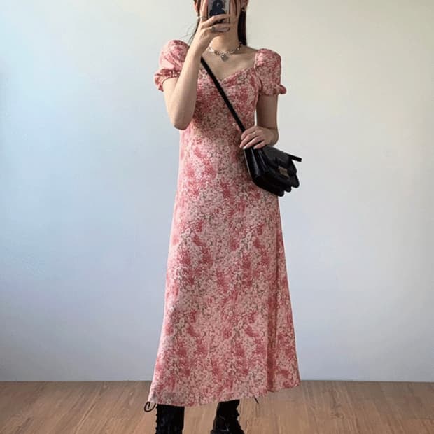 (새상품) 루루서울 마가렛 퍼프 롱 드레스 핑크