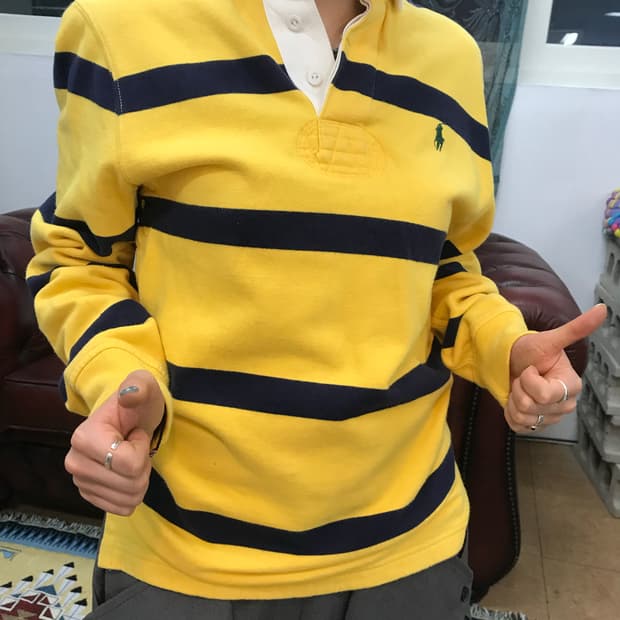 폴로 랄프로렌 여성 스트라이프 기모 럭비 긴팔 카라티 