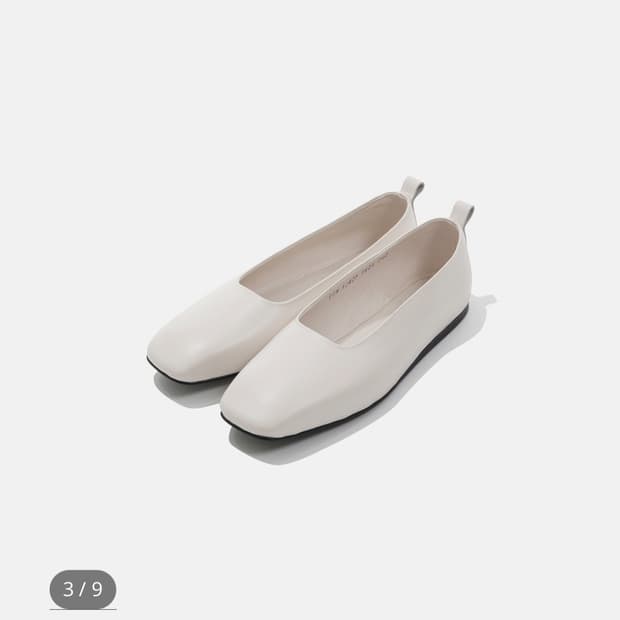 EENK 화이트 레더 스퀘어 플랫슈즈 36(230)