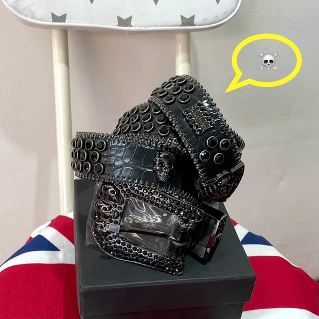 Black Gemstone Skeleton Leather Belt