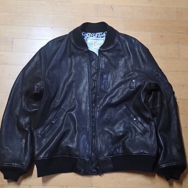 블랙아웃 가죽 ma-1 xxl