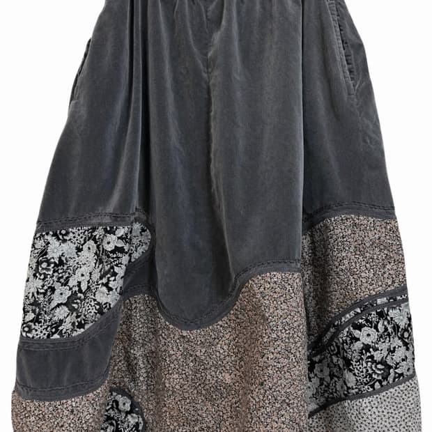 JP vintage 패치 워크 오리엔탈 벨벳 스커트