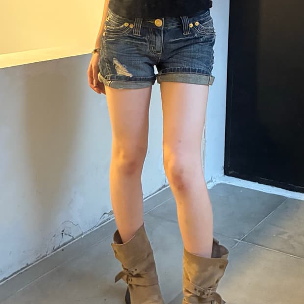 M) Japanese vintage 여성 데미지 디테일 워싱 숏팬츠