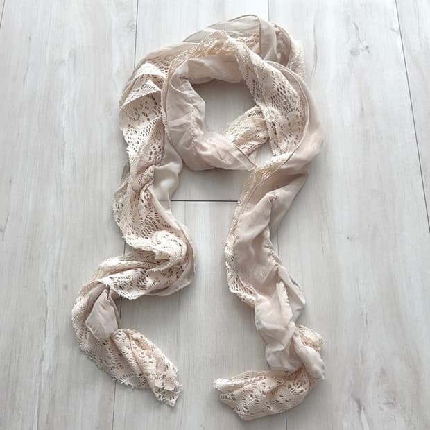 Light Beige Fairy Crochet Shirred Scarf