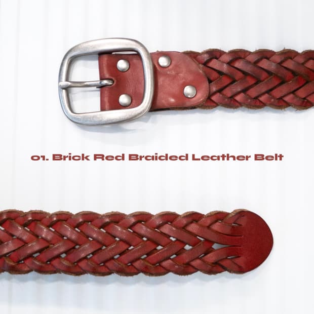 Brick Red Braided Leather Belt