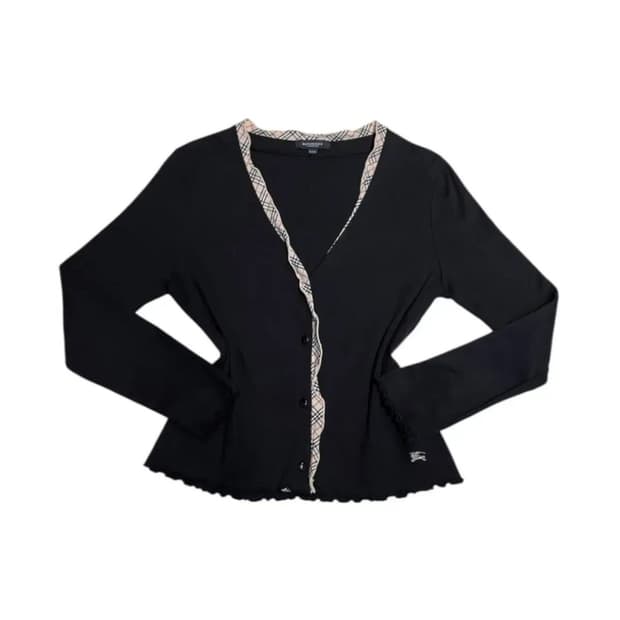 버버리 런던 노바체크 블랙 슬림핏 딱붙핏 가디건 여성