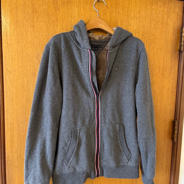 타미힐피거 기모 후드집업 그레이
