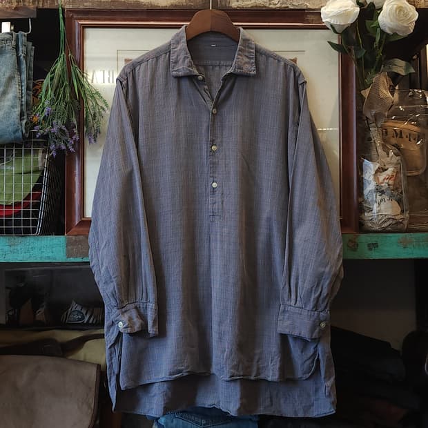 60s 프랑스 워크셔츠 가드너 빈티지 셔츠 라이트 퍼플 롱 튜닉 셔츠 L